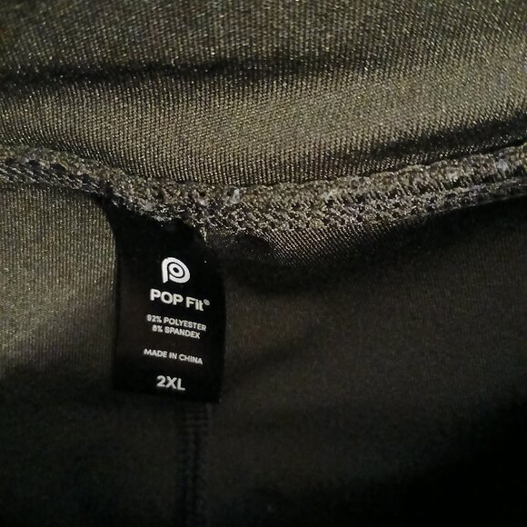 POP Fit 2X Spandex Pocketed Leggings Like-new Black w/ Pink Srtipes - Picture 3 of 4